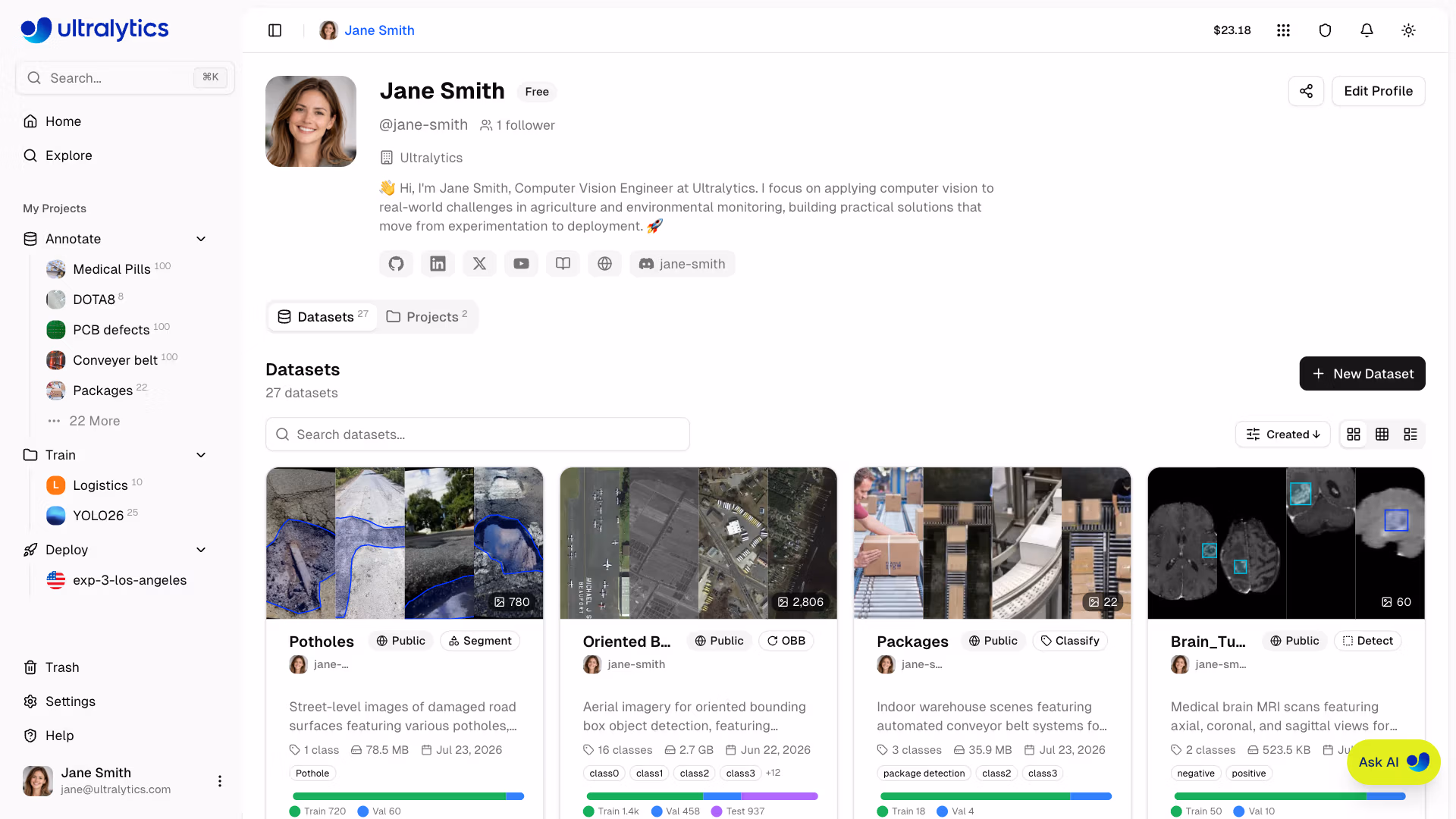 Ultralytics Platform Data Overview Sidebar Datasets