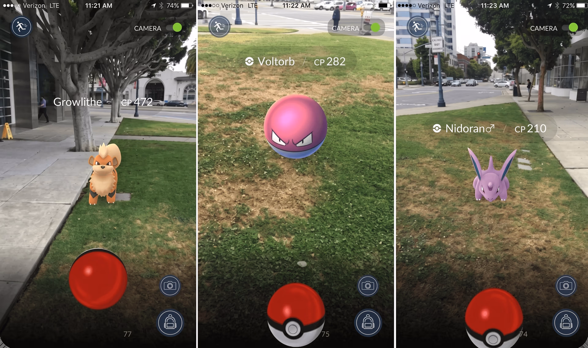 Joueurs utilisant la réalité augmentée dans le jeu Pokémon Go