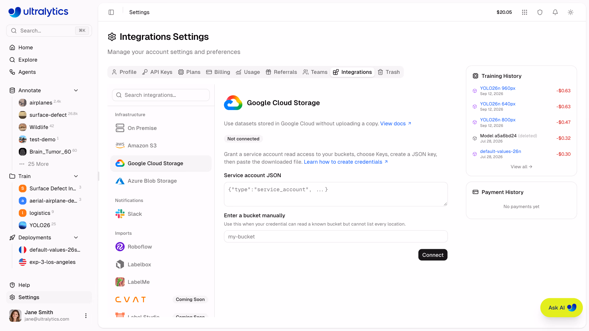 Ultralytics PlatformのGoogle Cloud Storage連携設定