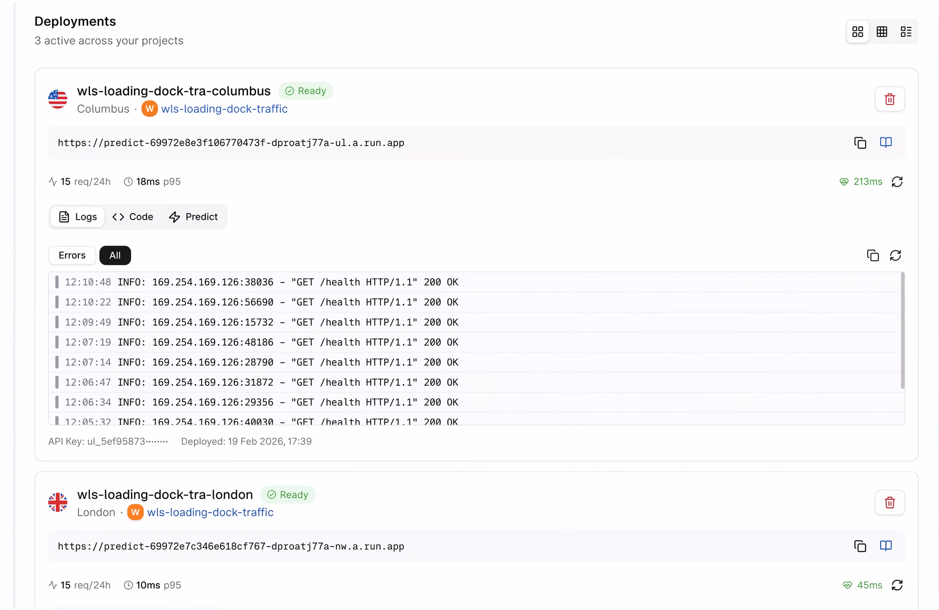 Viewing a dedicated endpoint URL on Ultralytics Platform