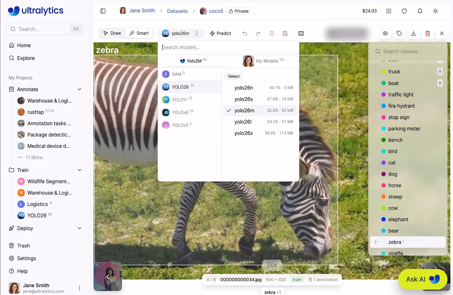 Using YOLO smart annotation within Ultralytics Platform