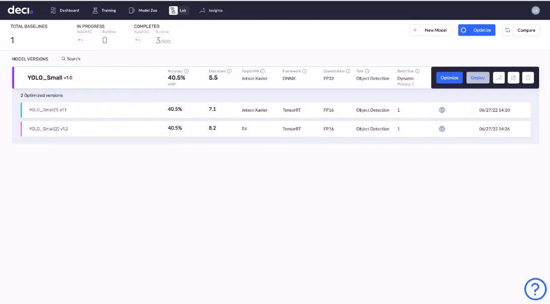 Modello Ultralytics YOLOv5 ottimizzato per il deployment con Deci