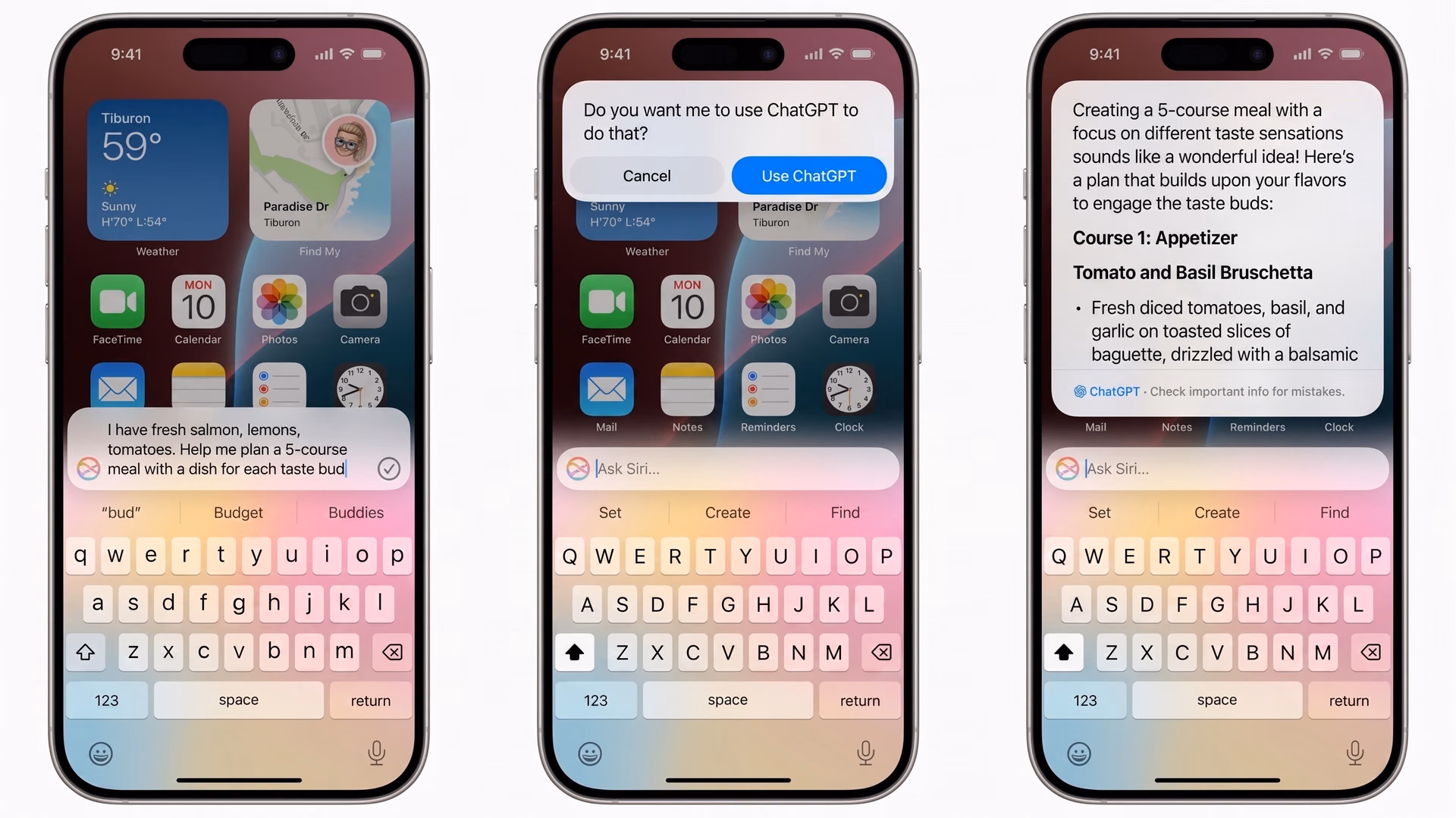 Siri integration with ChatGPT planning a 5-course meal