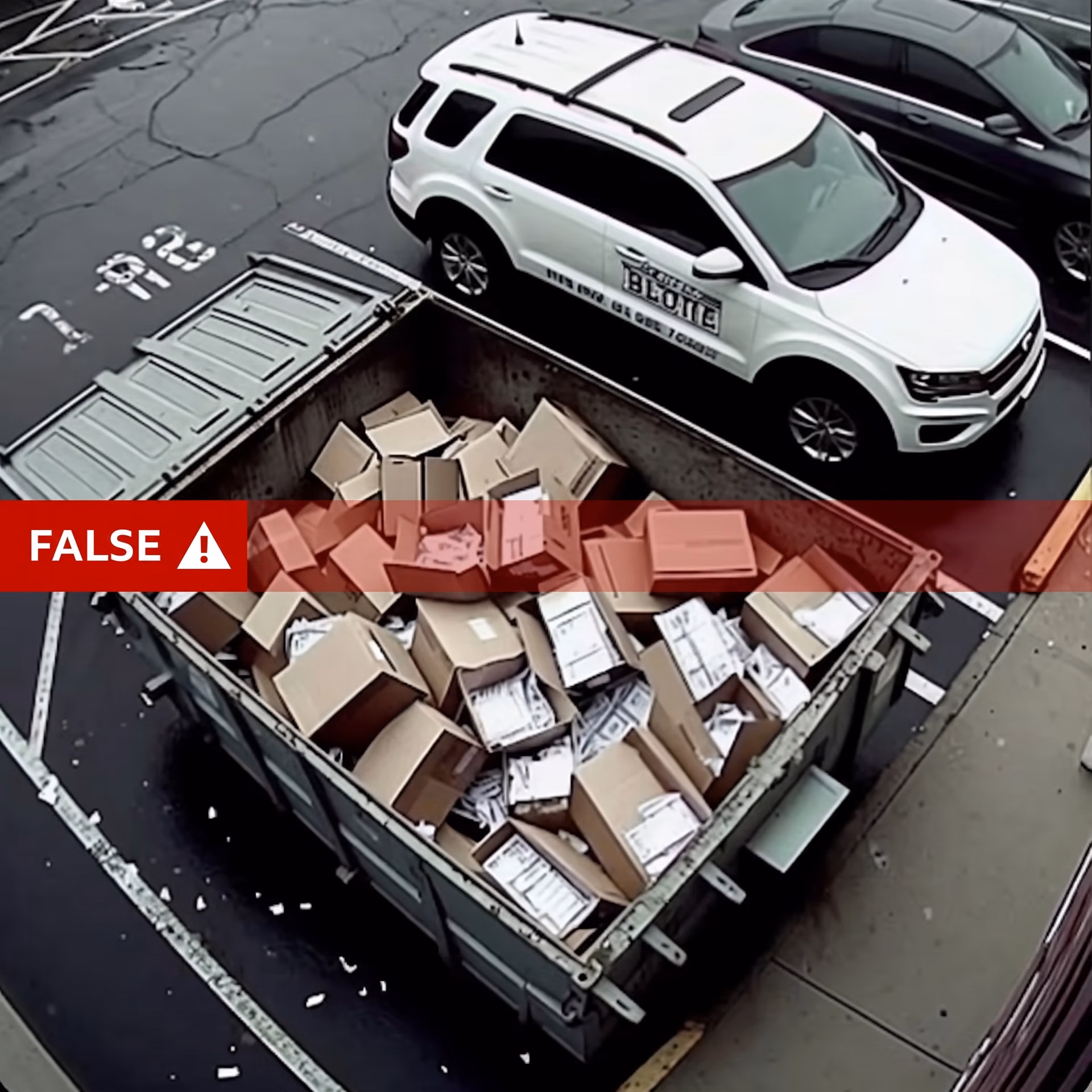Un'immagine falsa generata dall'IA di urne elettorali in un cassonetto
