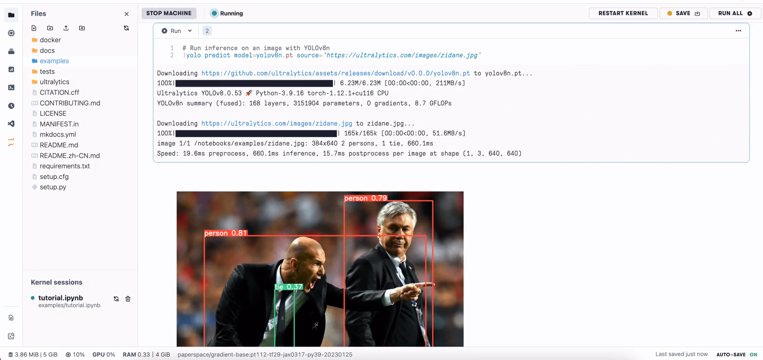 Esempio di object detection di Ultralytics YOLOv8