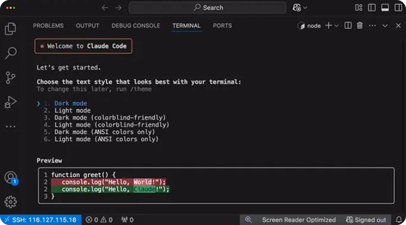 VS Code içindeki Claude Code arayüzü