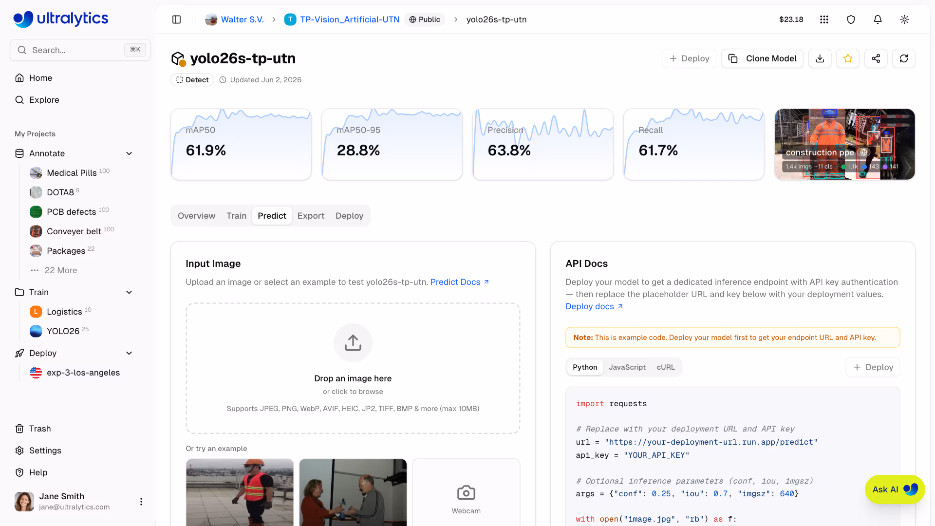 Ultralytics Platform Predict Tab Image Upload Dropzone