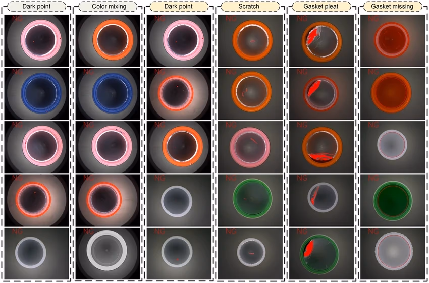 Detecting various defects in bottle caps of different sizes and colors