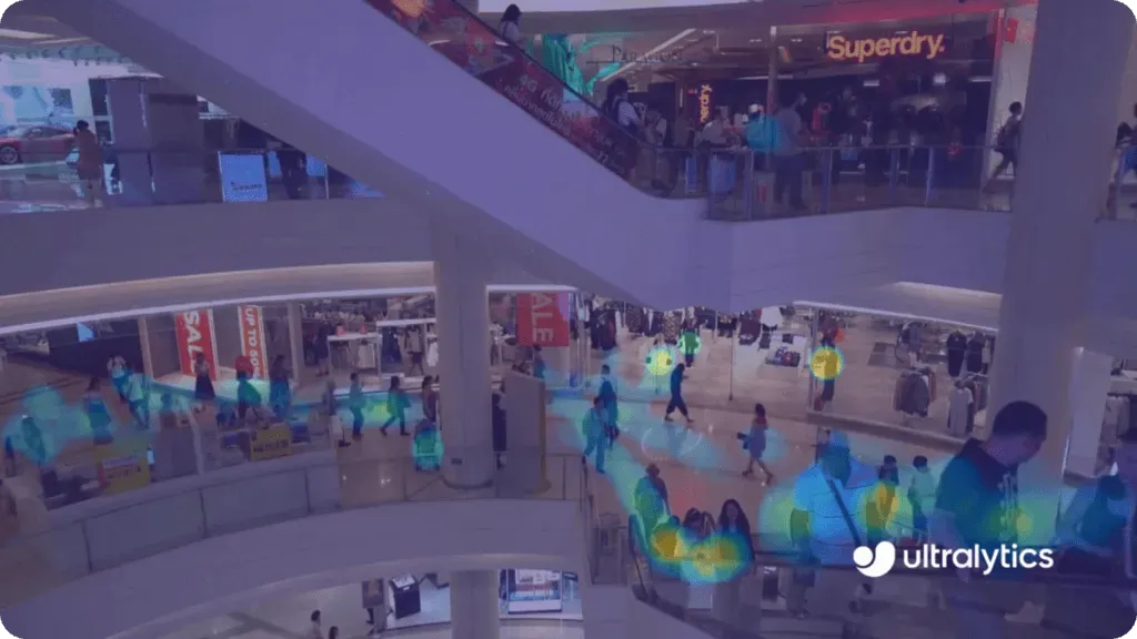 YOLO11 generating heatmaps to visualize high-traffic areas in a retail environment