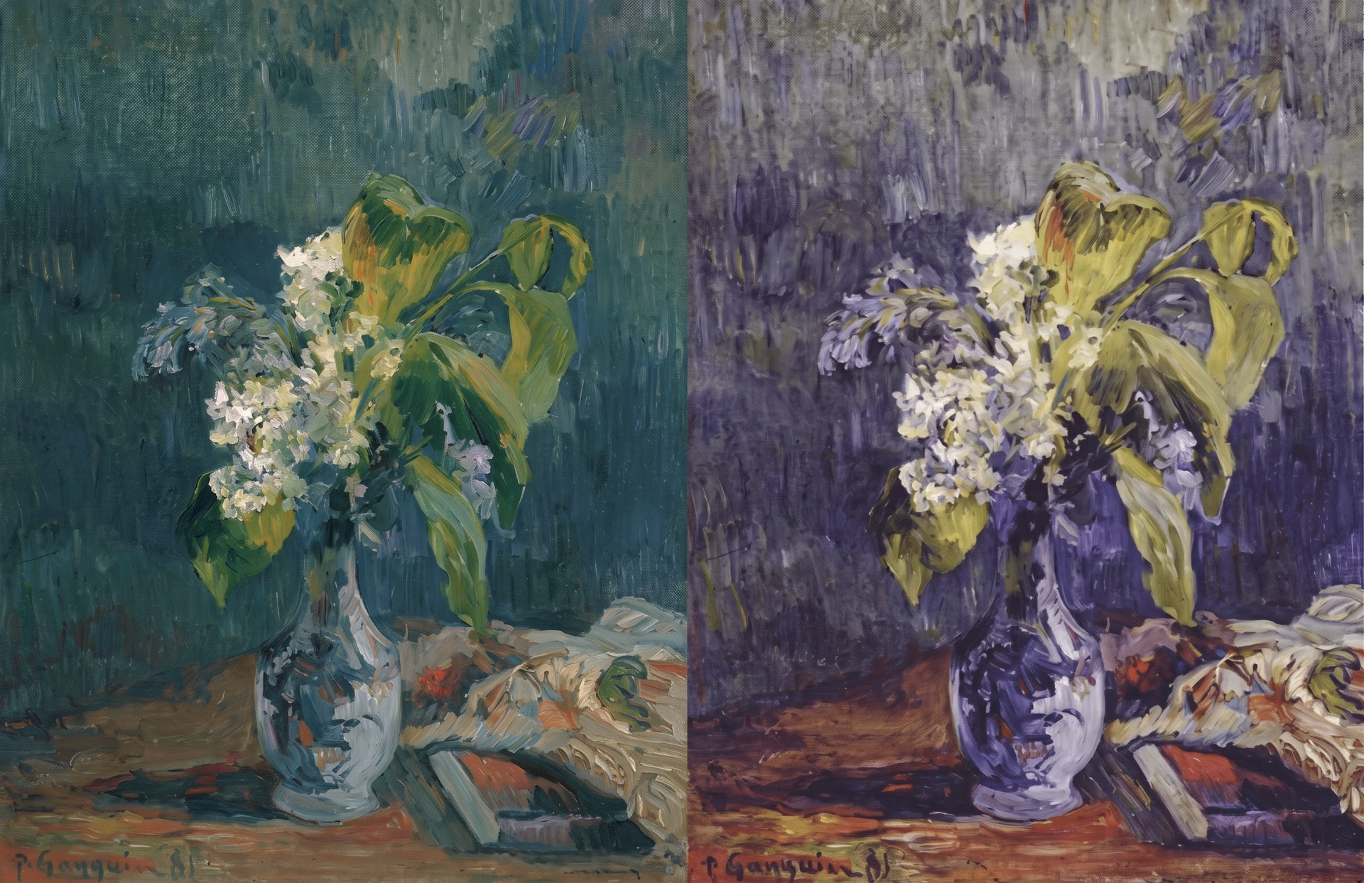 A visual comparison between an authentic artwork and its forged counterpart