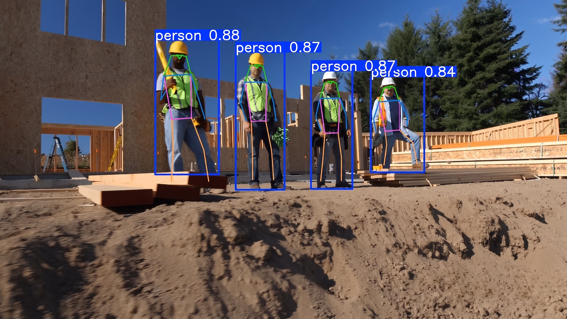 Pose estimation being used to monitor workers at a construction site