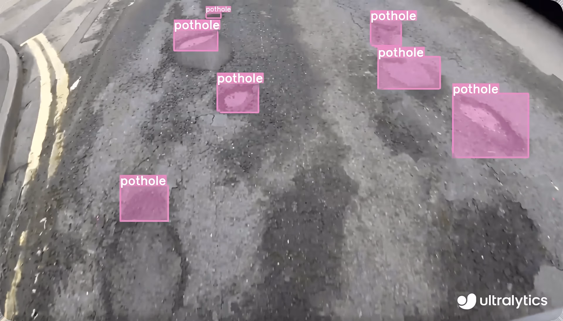 Object detection identifying potholes with Ultralytics YOLO11