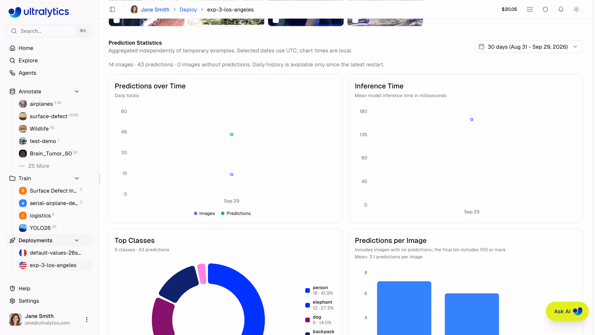 Ultralytics Platform Deployment Monitoring Prediction Statistics