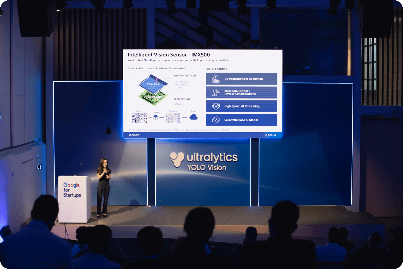 Wei Tang على المسرح في YOLO Vision 2024 يقدم مستشعر Sony IMX500