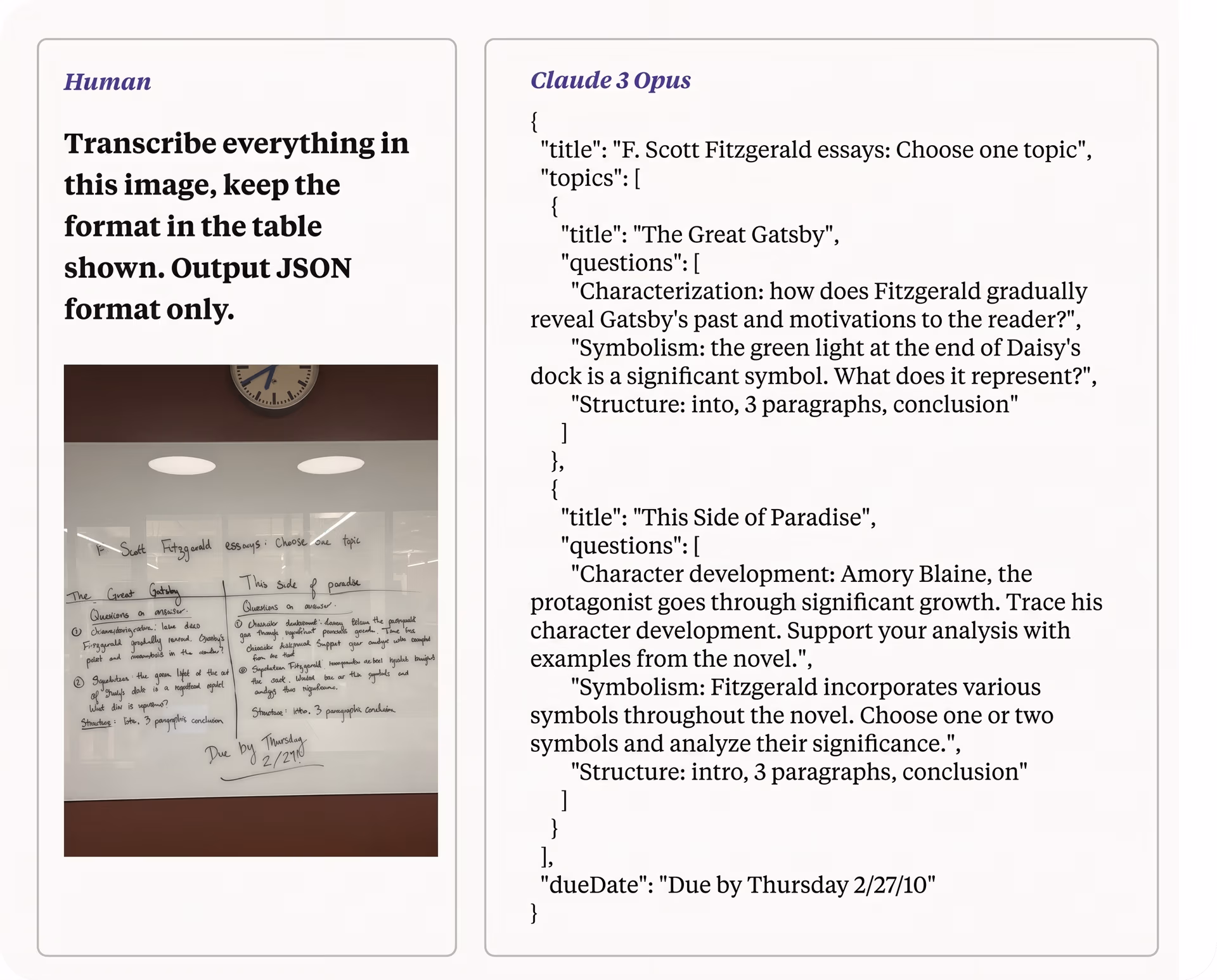 Claude 3 Opus convertissant une photo de basse qualité avec une écriture manuscrite difficile à lire en texte