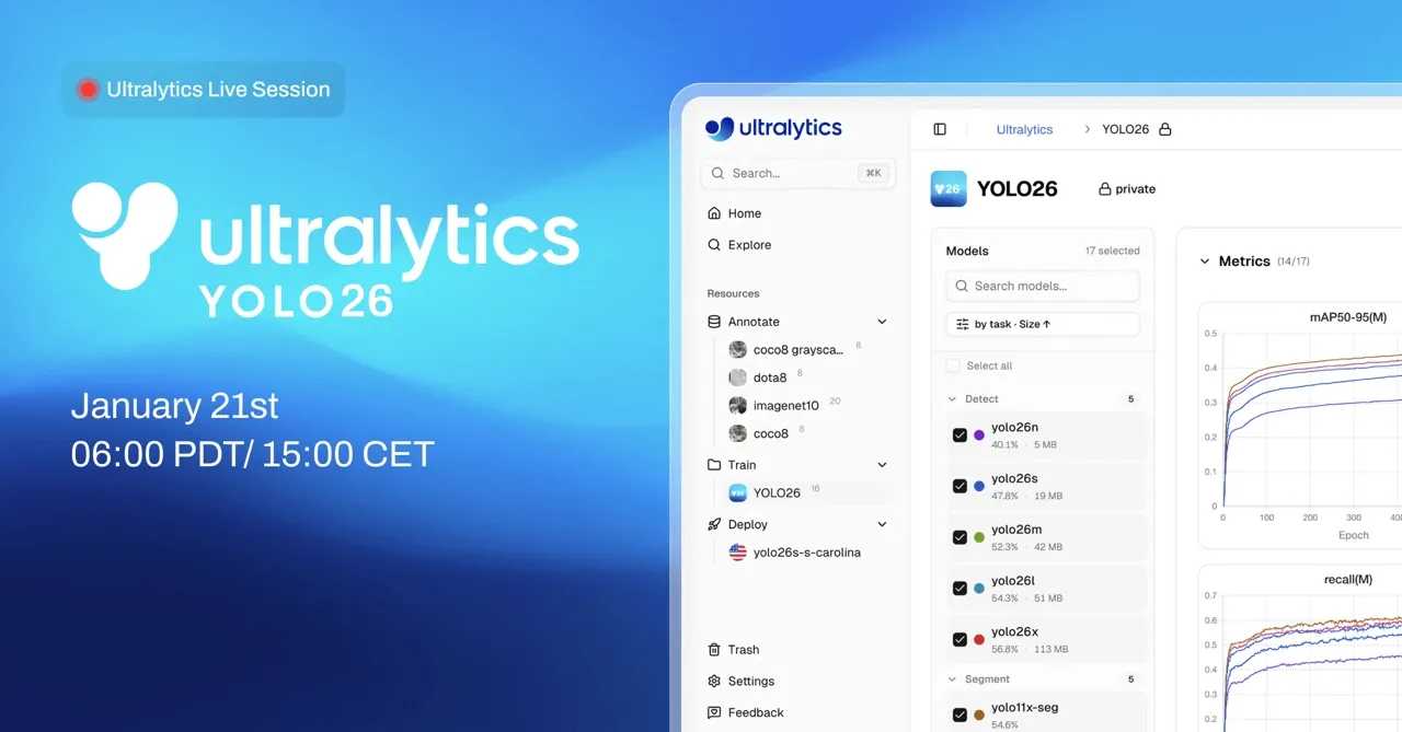 YOLO26 Geldi — Yeni Nesil Uçtan Uca AI Canlı Oturumu | Ultralytics