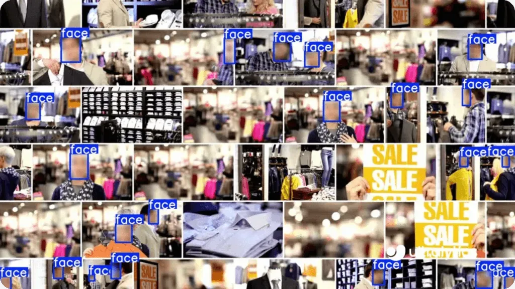 YOLO11 anonymizing customer data by blurring faces in a retail environment