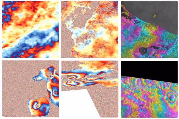 Imágenes de radar por satélite que muestran el movimiento del terreno cerca de volcanes