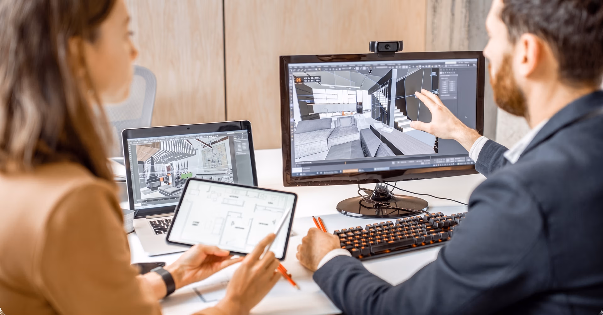 Architects discussing Building Information Modeling