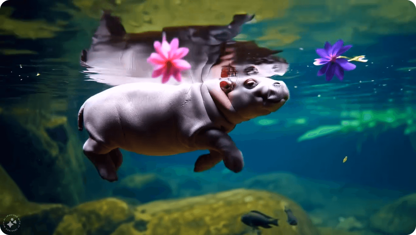 Une image d'un clip vidéo de Moo Deng réalisé avec Meta Movie Gen