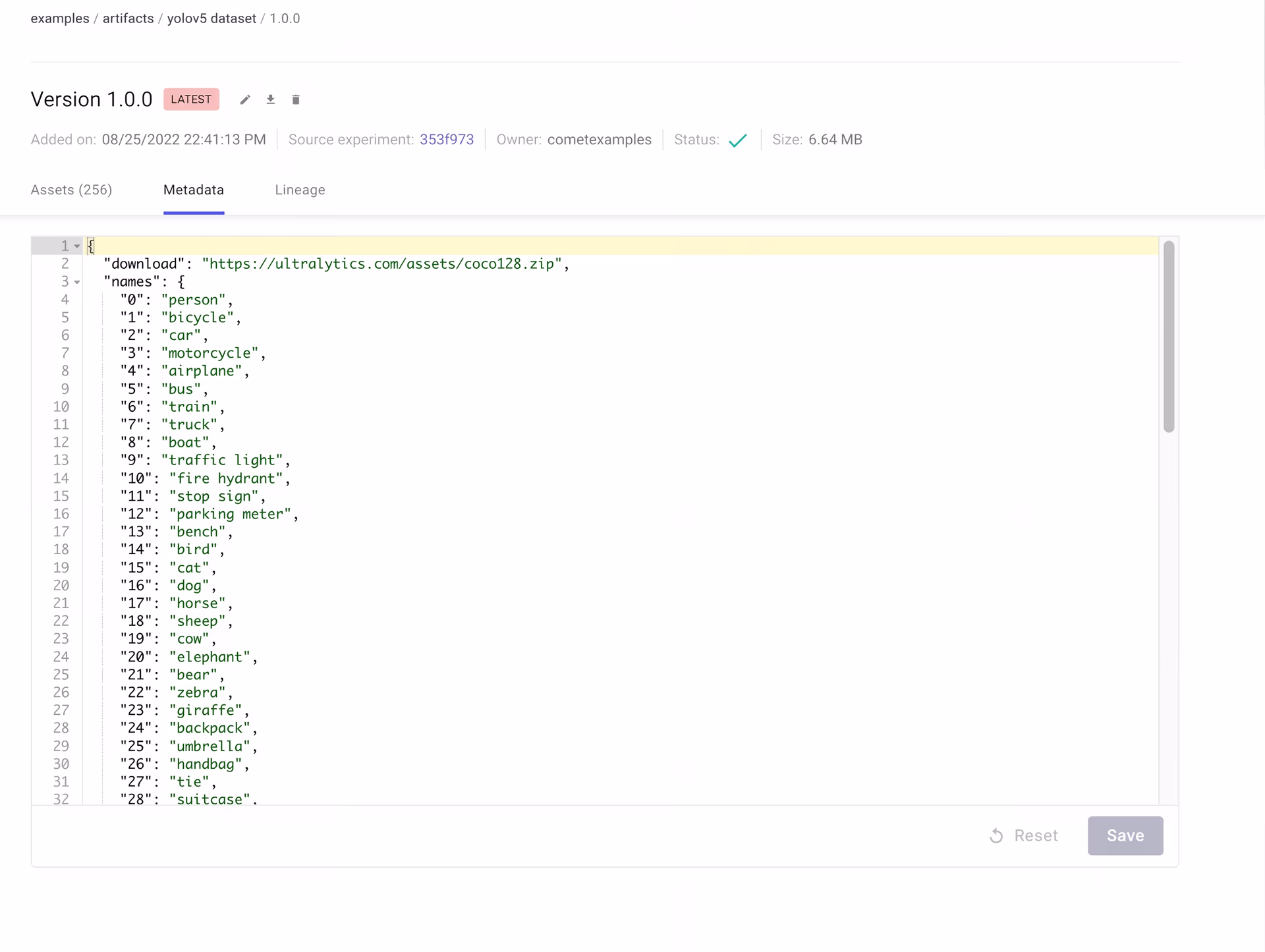 Log metadata from YAML file in Comet, YOLOv5