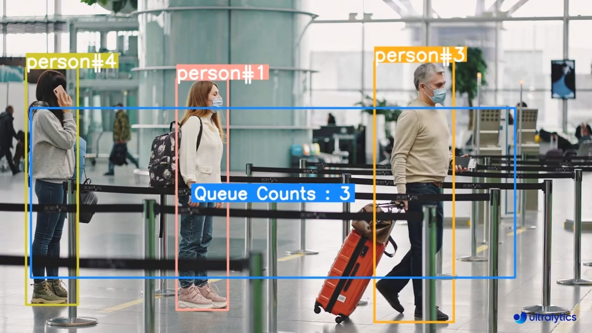 Queue management at airport ticket counter using Ultralytics YOLO26