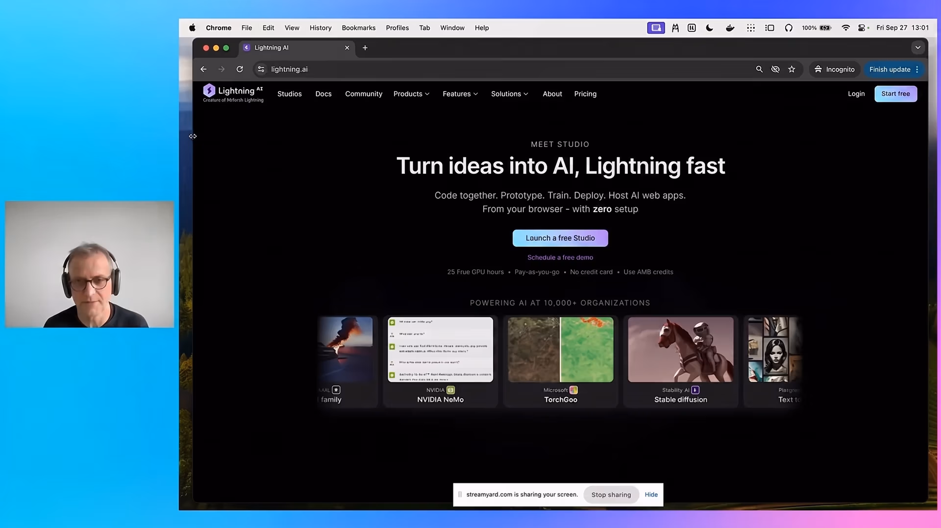 Luca Antiga a apresentar remotamente sobre os Lightning Studios no YV24