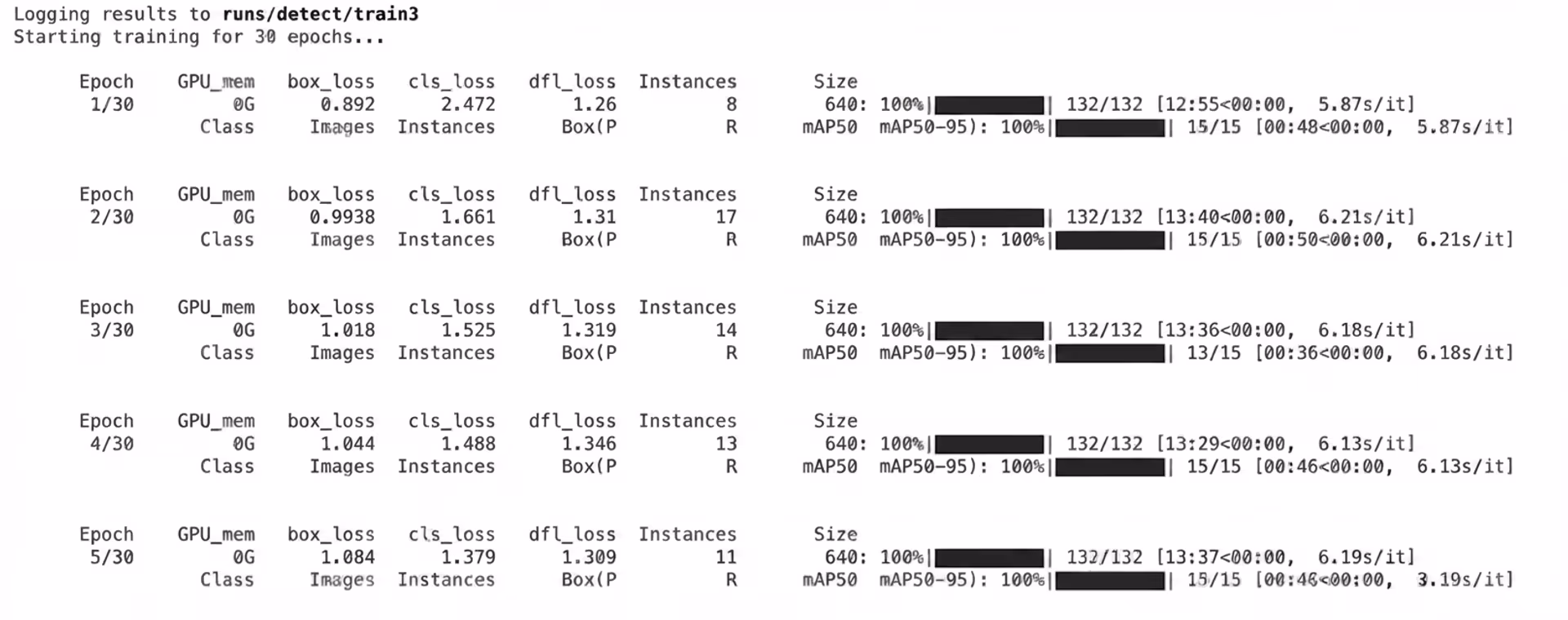 The output you will see as the model training is running