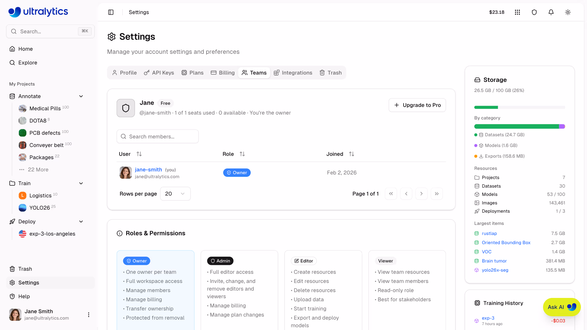 Ultralytics Platform Teams Create Team Landing