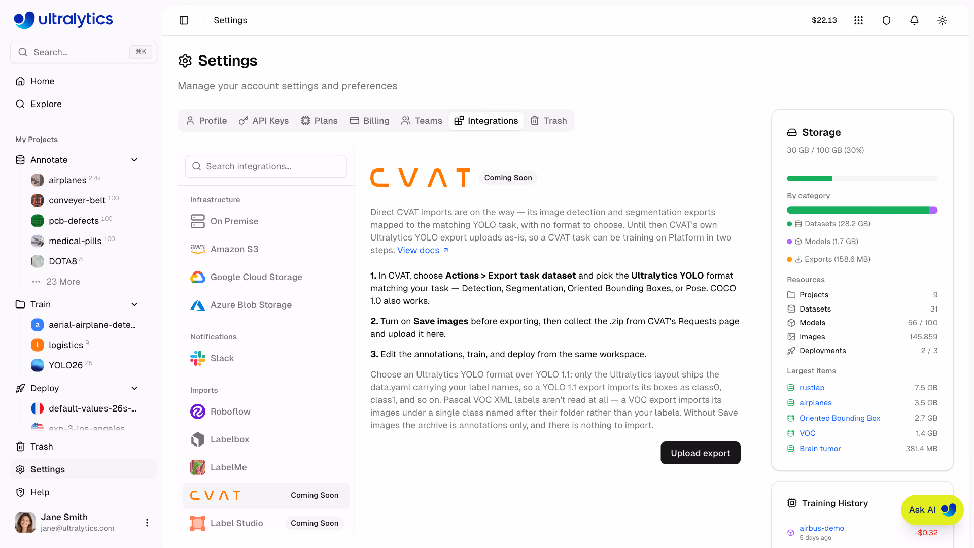 Ultralytics Platform CVAT Dataset Import