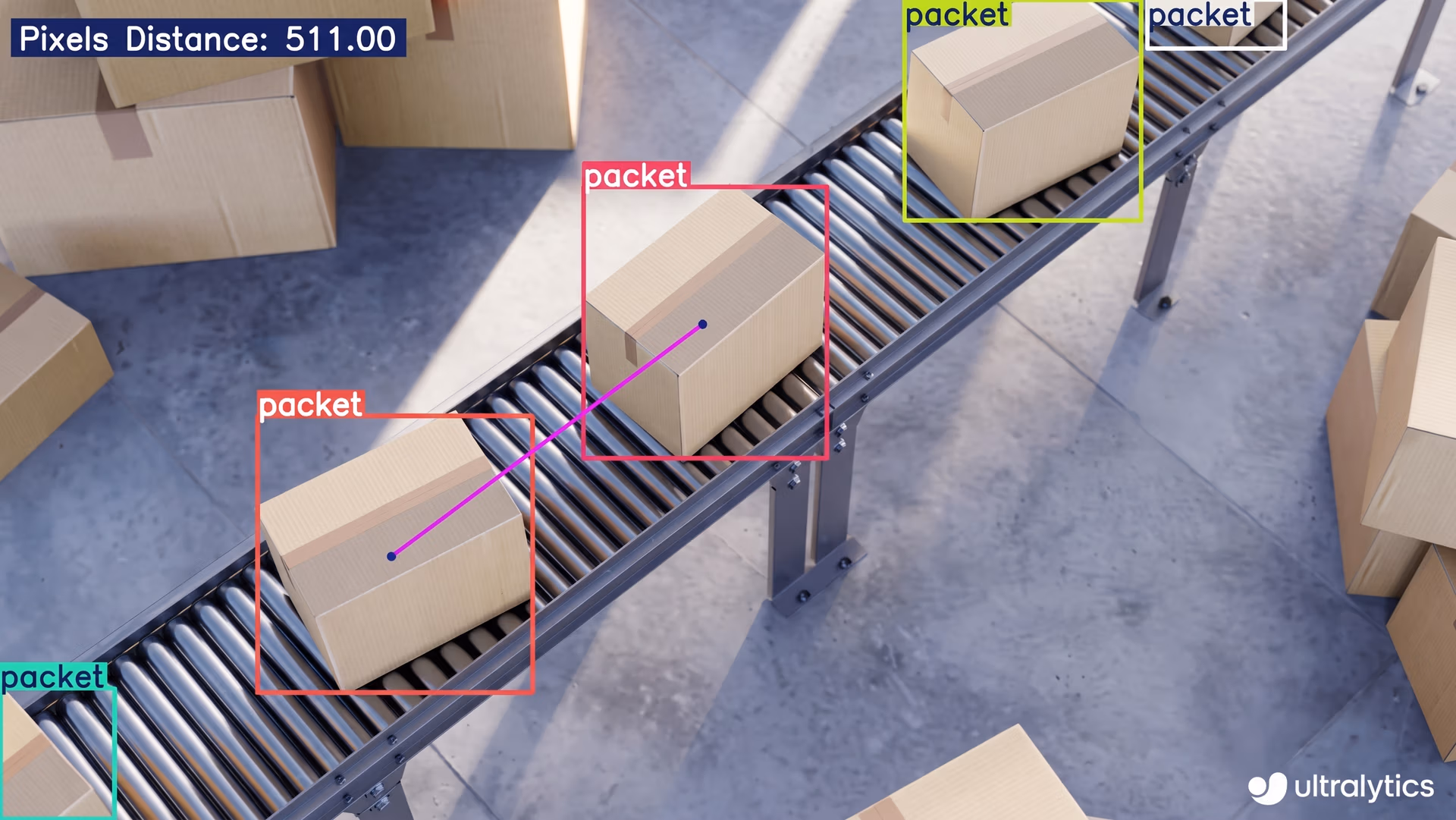 Detecting packages using Ultralytics YOLO11 and calculating the distance between them