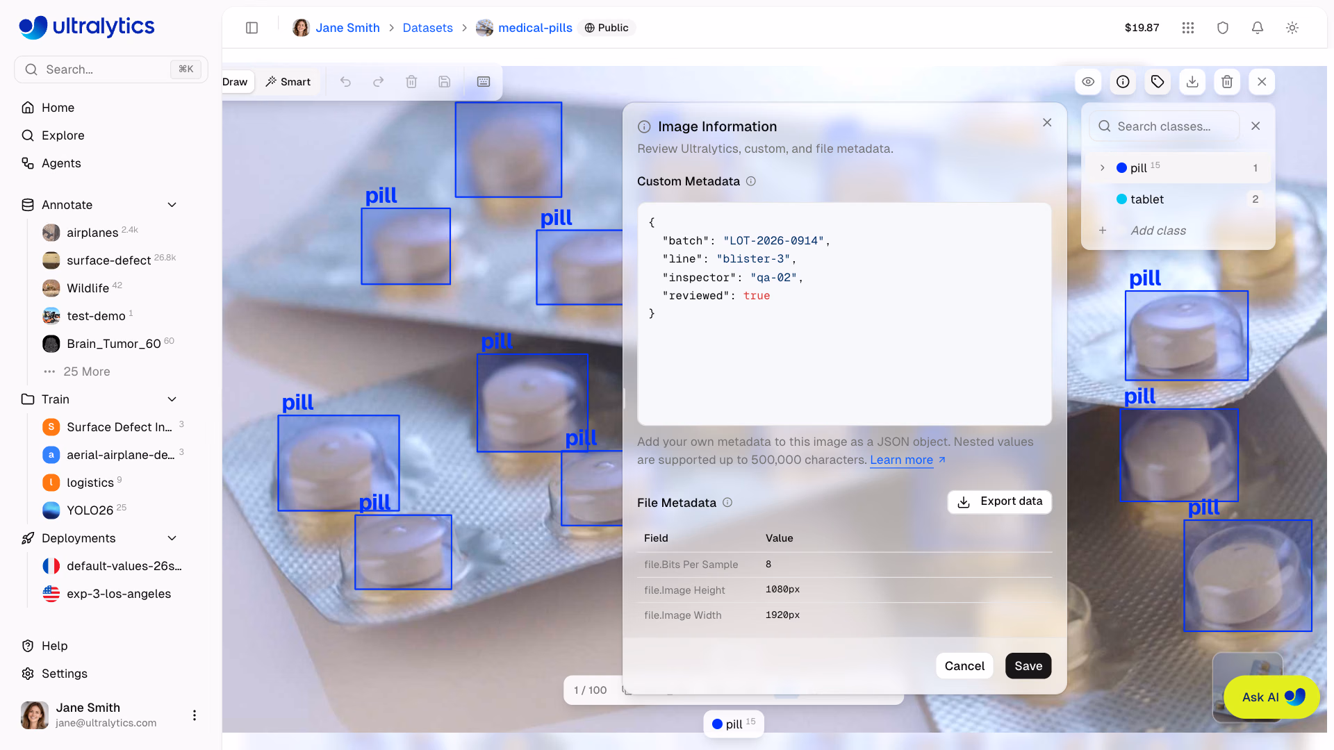 Ultralytics Platform Datasets Fullscreen Viewer With Metadata Panel