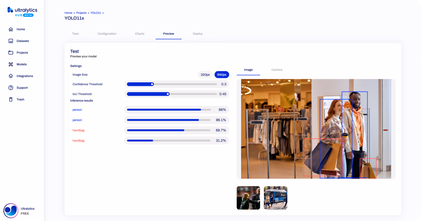 Esecuzione di inferenze YOLO11 su Ultralytics HUB